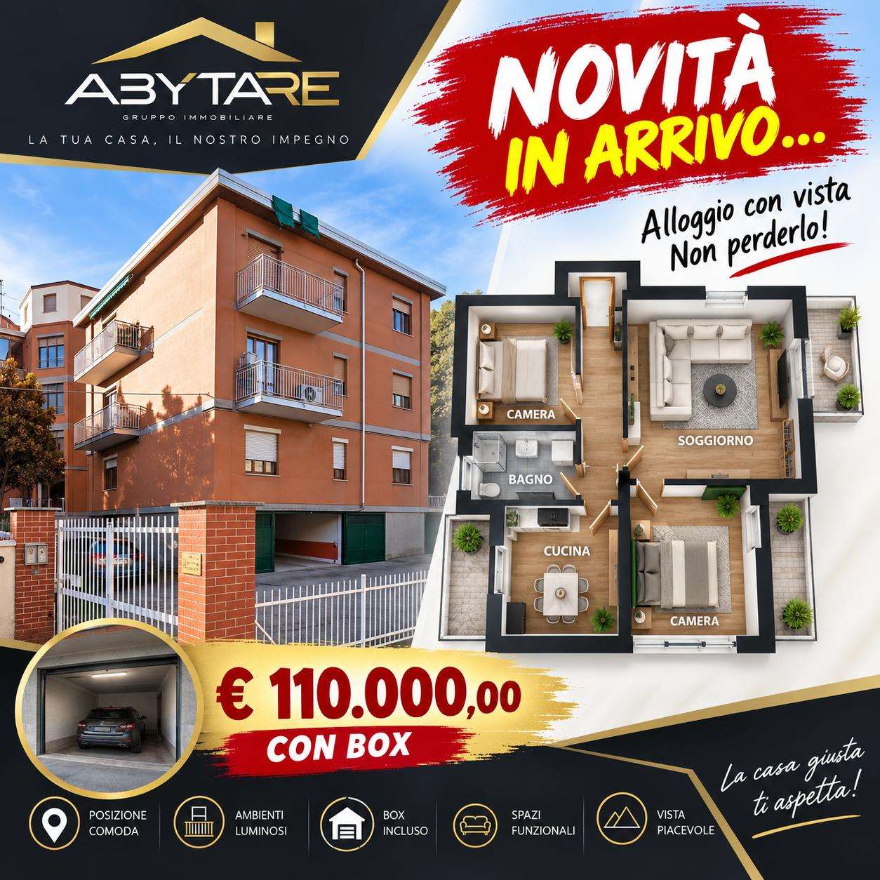 QUATTRO LOCALI CON VISTA PANORAMICA, ASCENSORE E BOX